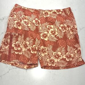 Tommy Bahama Swim Trunks Mens XL Orange Nylon Vtg Lined Hibiscus Cargo Pocket